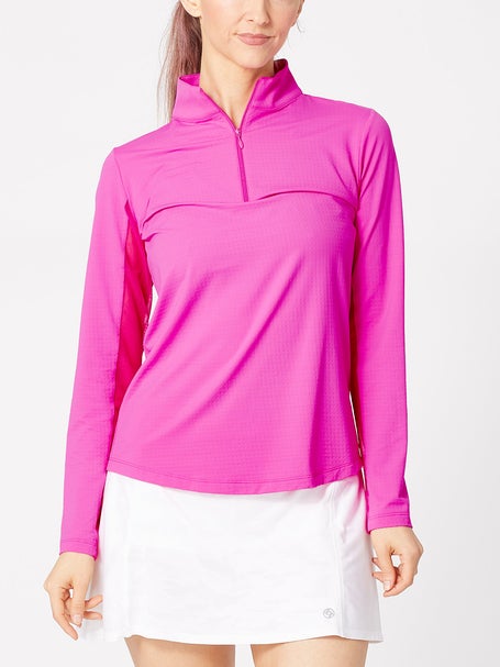 IBKUL Womens Long Sleeve Mock Top - Hot Pink