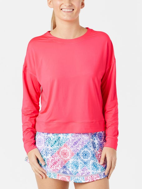 Lucky in Love Womens L-UV Hype LS Top - Coral Crush