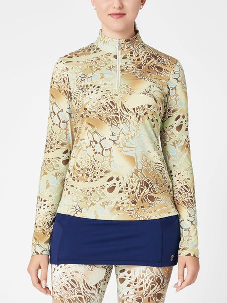 Sofibella Womens UV Feather 1/4 Zip - Gold Animal