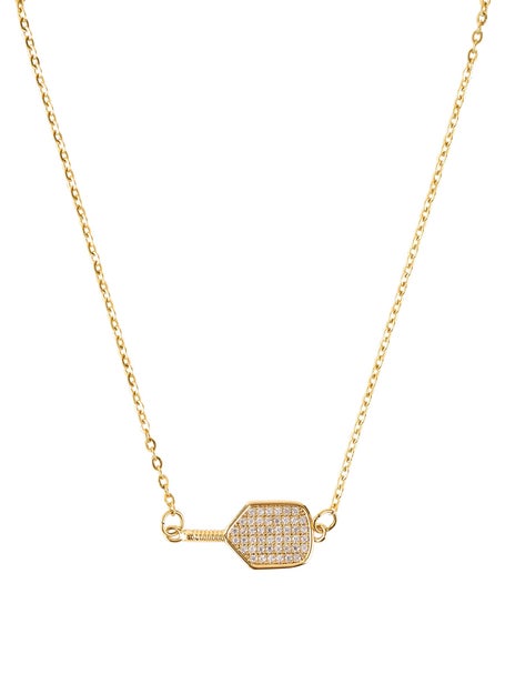 Born To Rally Pickleball Rhinestone Necklace - Gold
